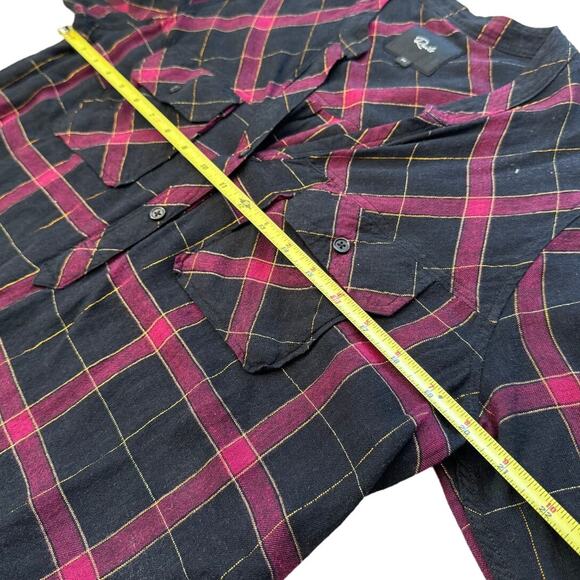 Rails Redding Frayed Plaid Button-Down Shirt, Black/Gold Metallic, Size MEDIUM - Picture 6 of 8